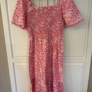 Draper James Pink and White Floral Midi Dress